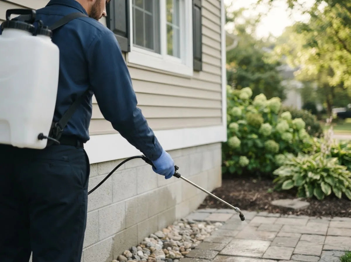 Pest control technician inspecting a home in Mcadoo, TX